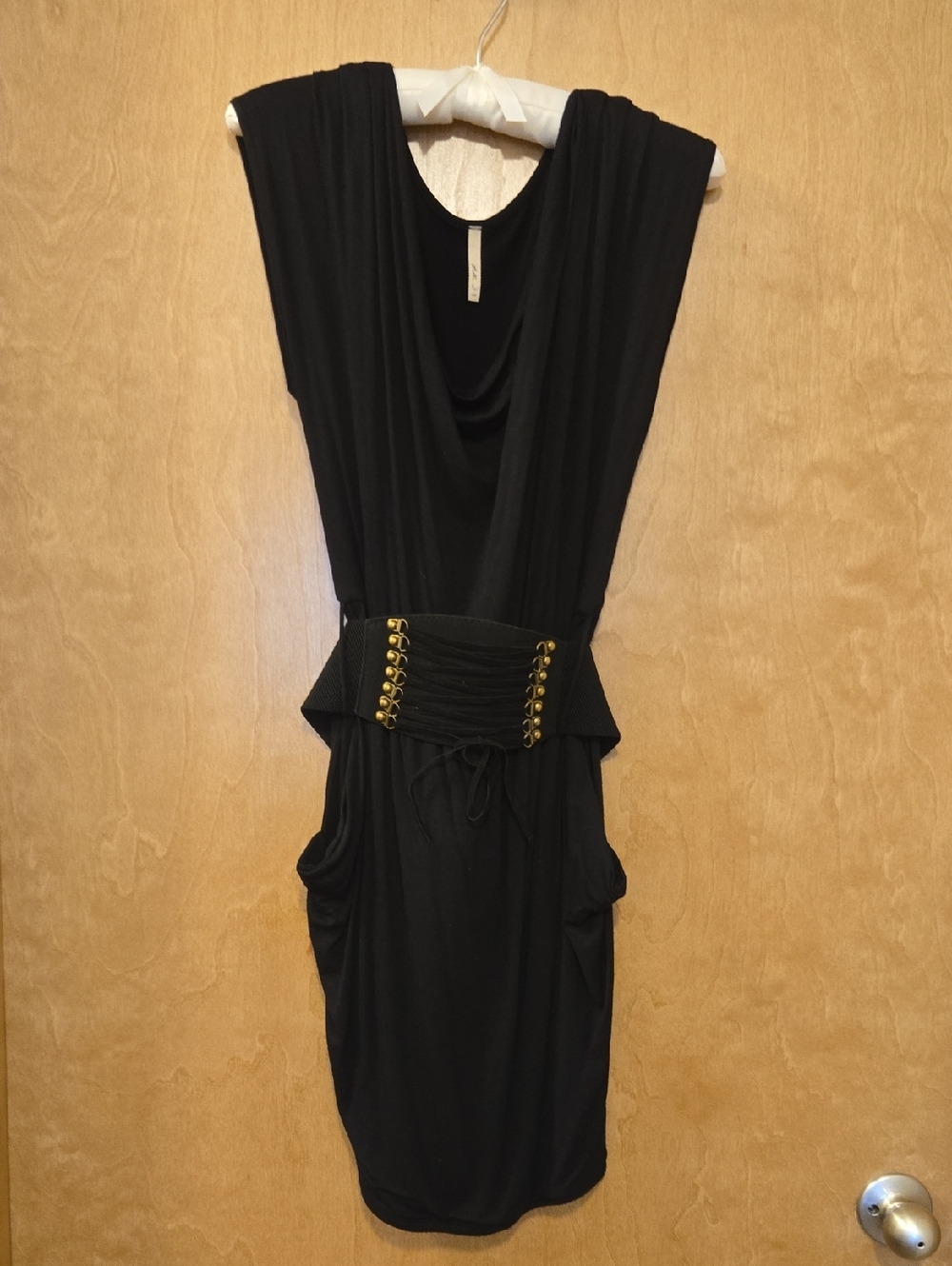 Bella D Black Dress with Gold-Accent Lace-Up Belt